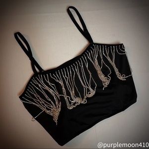 Rhinestone rainfall top. Shown with dynamic mini